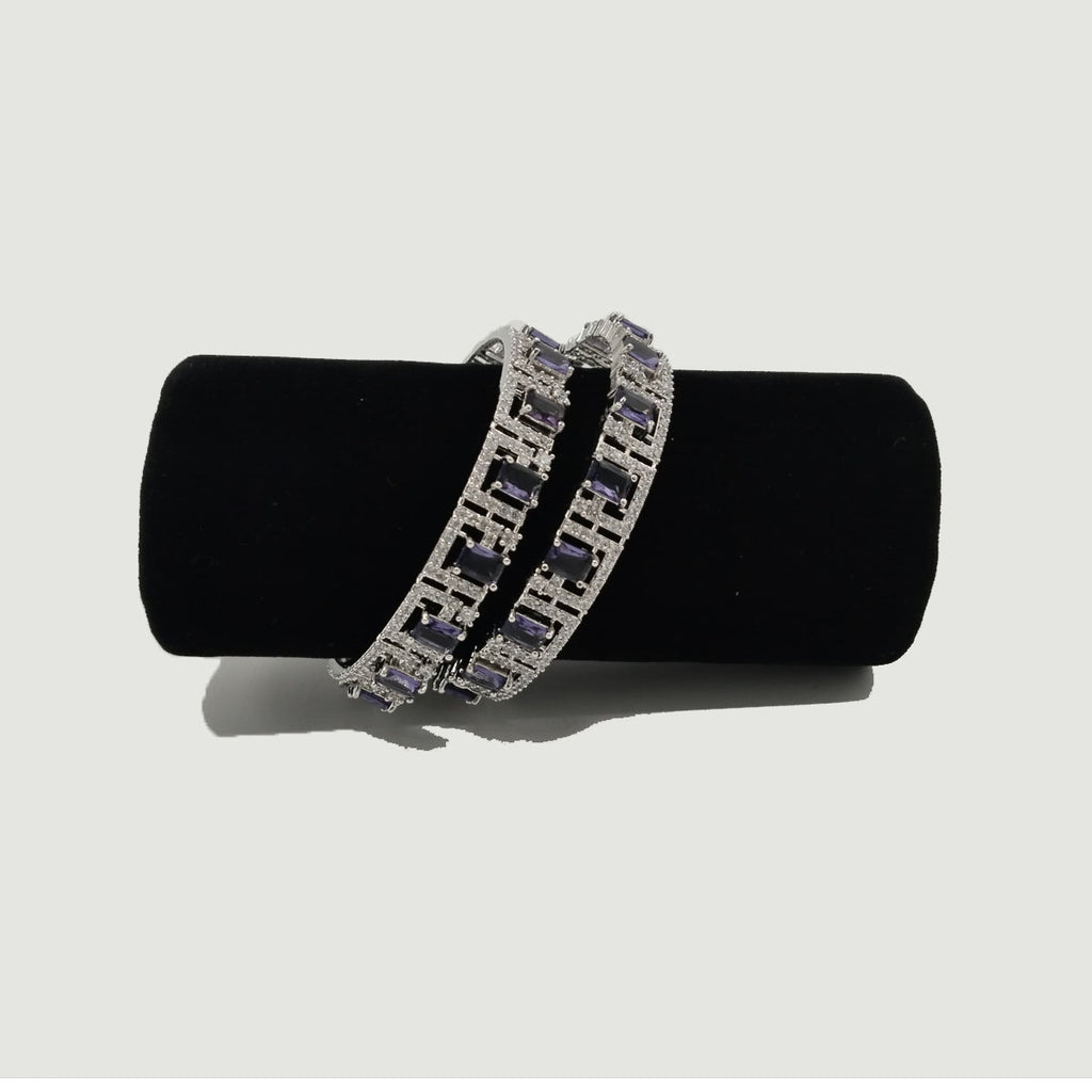Geometric Silver Bangles with Square-Cut CZ Stones – Rs. 2,950