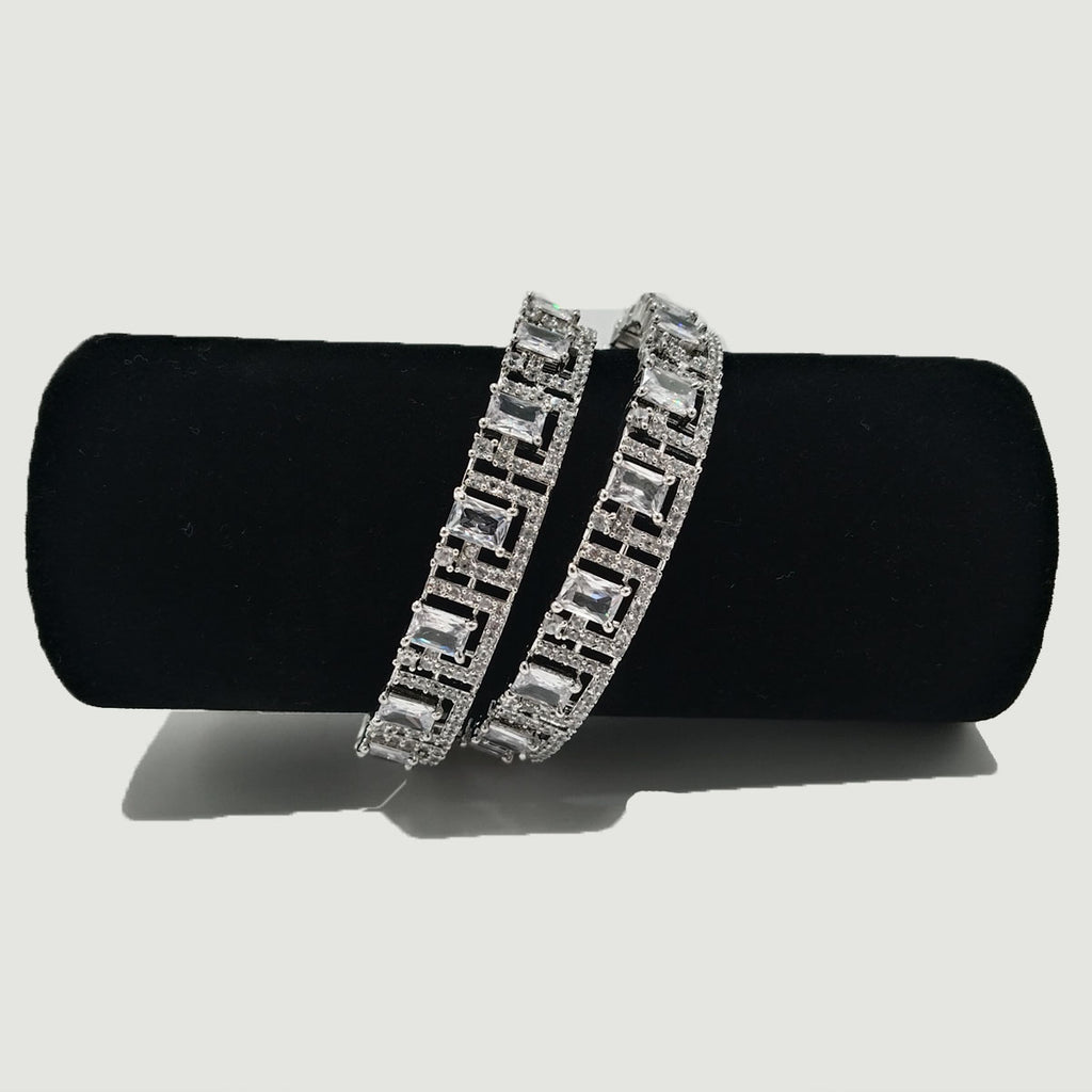 Geometric Silver Bangles with Square-Cut CZ Stones – Rs. 2,950