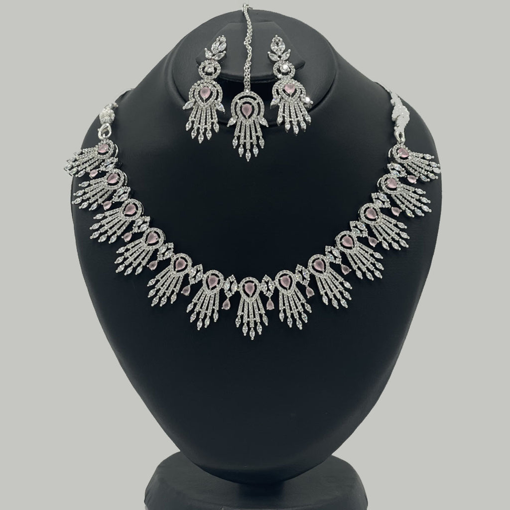 Bridal Silver Necklace Set with Stones – 3-Piece