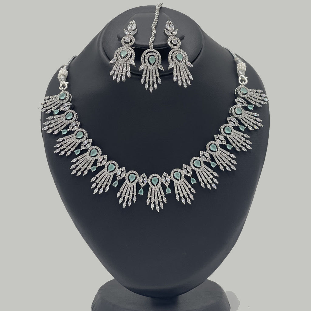 Bridal Silver Necklace Set with Stones – 3-Piece