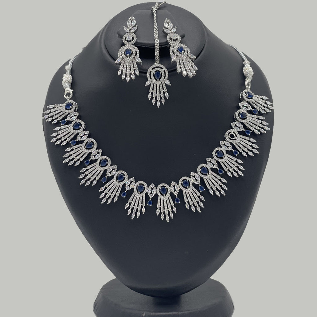 Bridal Silver Necklace Set with Stones – 3-Piece