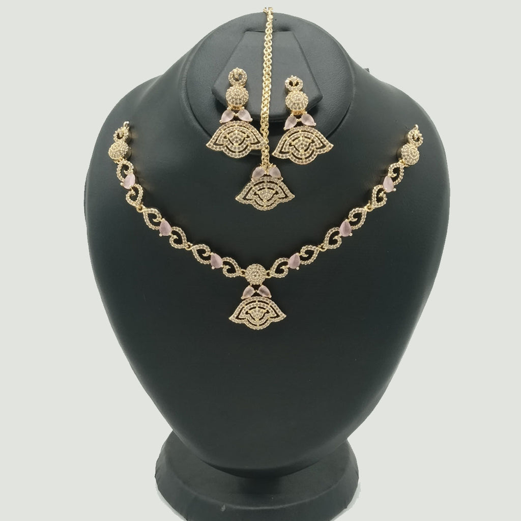 Gold Bridal Necklace Set with CZ Detailing – Rs. 4,000
