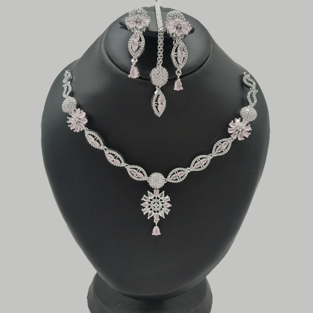 Premium Silver Bridal Necklace Set with CZ Snowflake Motif – Rs. 3750