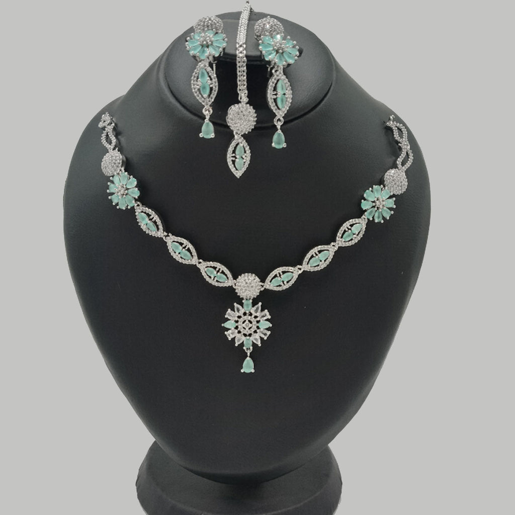 Premium Silver Bridal Necklace Set with CZ Snowflake Motif – Rs. 3750