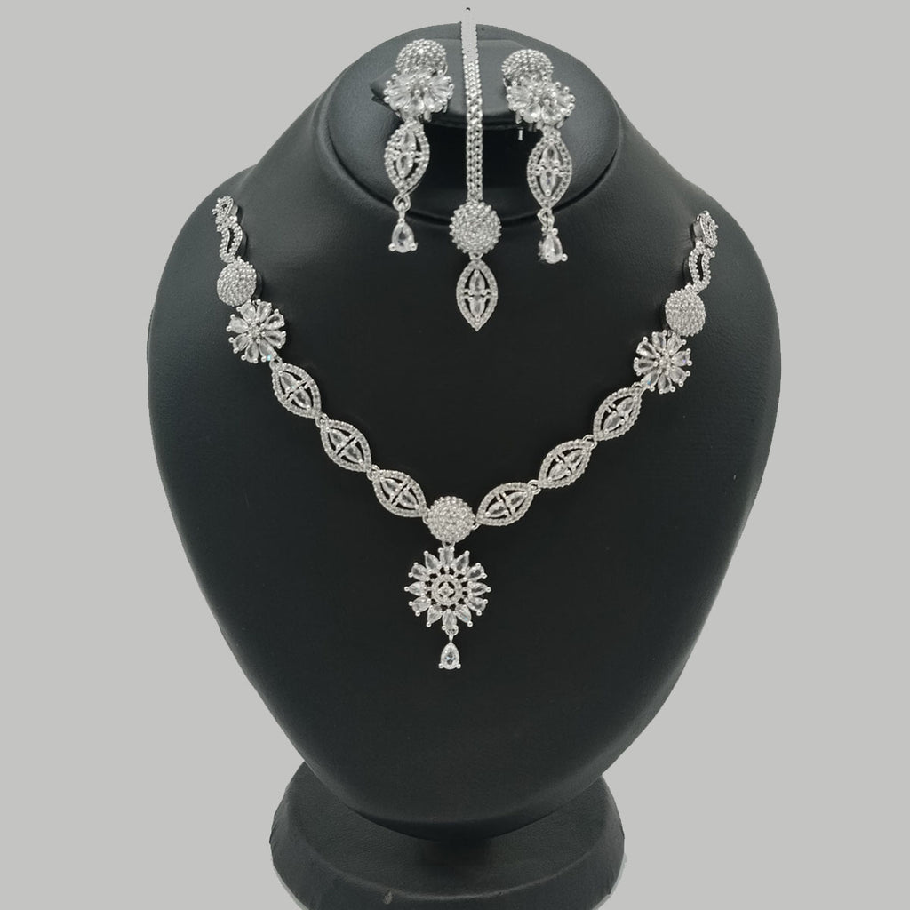 Premium Silver Bridal Necklace Set with CZ Snowflake Motif – Rs. 3750