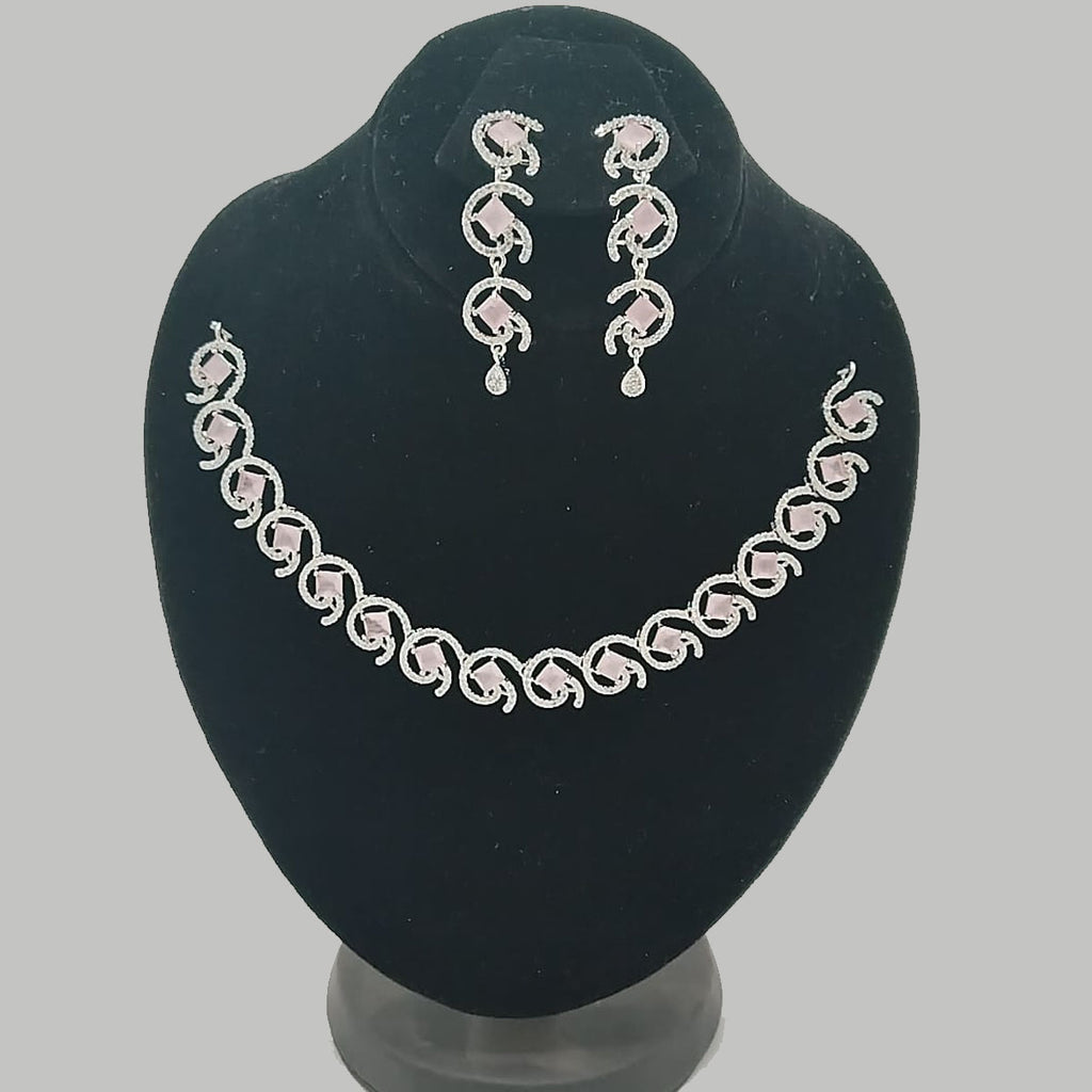 Luxury Rhodium-Plated Necklace & Earring Set – Crystal-Embedded Leaf Motif – Rs. 2,900