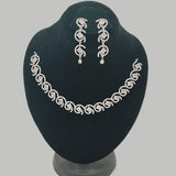 Luxury Rhodium-Plated Necklace & Earring Set – Crystal-Embedded Leaf Motif – Rs. 2,900