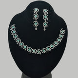 Luxury Rhodium-Plated Necklace & Earring Set – Crystal-Embedded Leaf Motif – Rs. 2,900