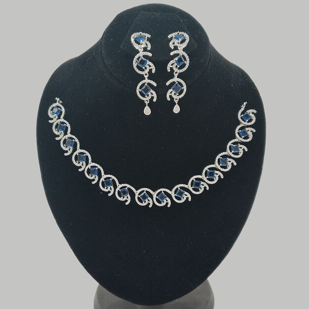 Luxury Rhodium-Plated Necklace & Earring Set – Crystal-Embedded Leaf Motif – Rs. 2,900