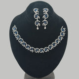 Luxury Rhodium-Plated Necklace & Earring Set – Crystal-Embedded Leaf Motif – Rs. 2,900