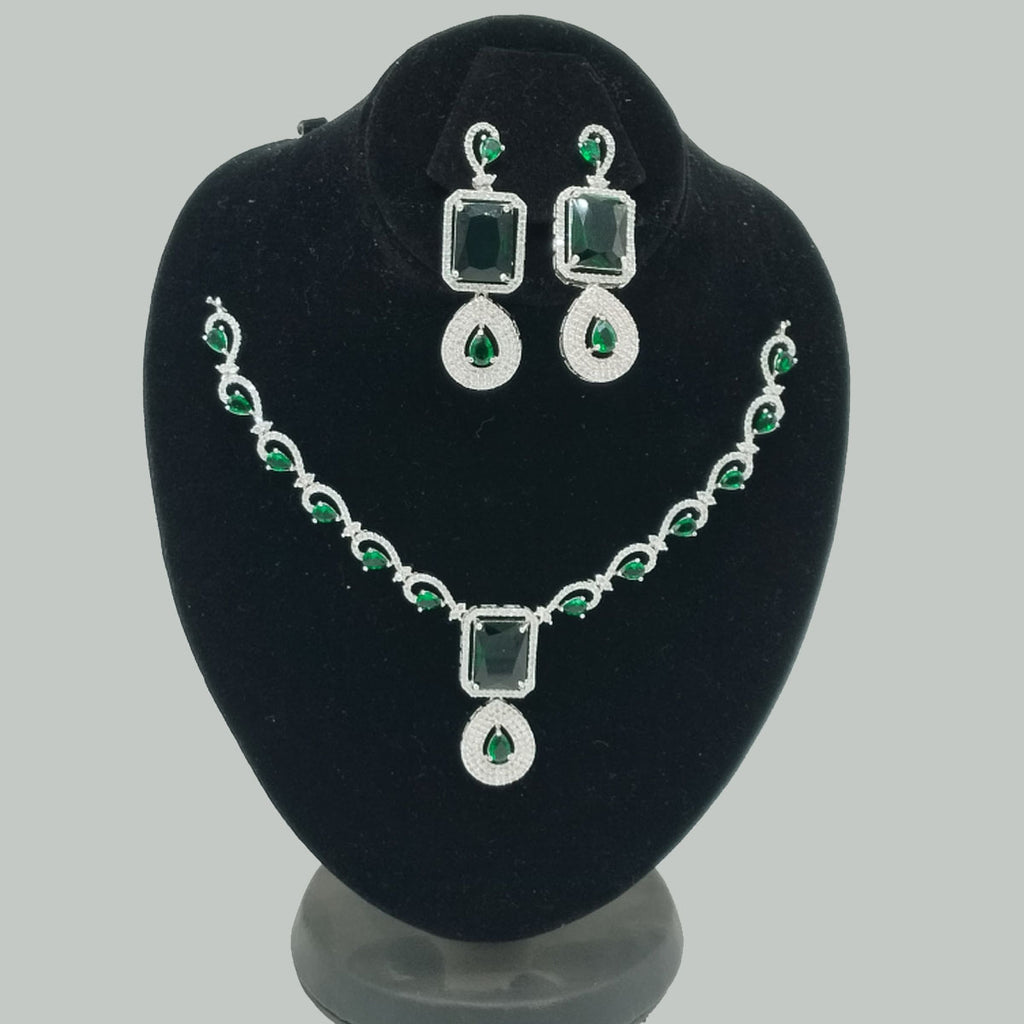 Premium Silver-Plated American Diamond Necklace & Earrings Set – Rs. 5,500