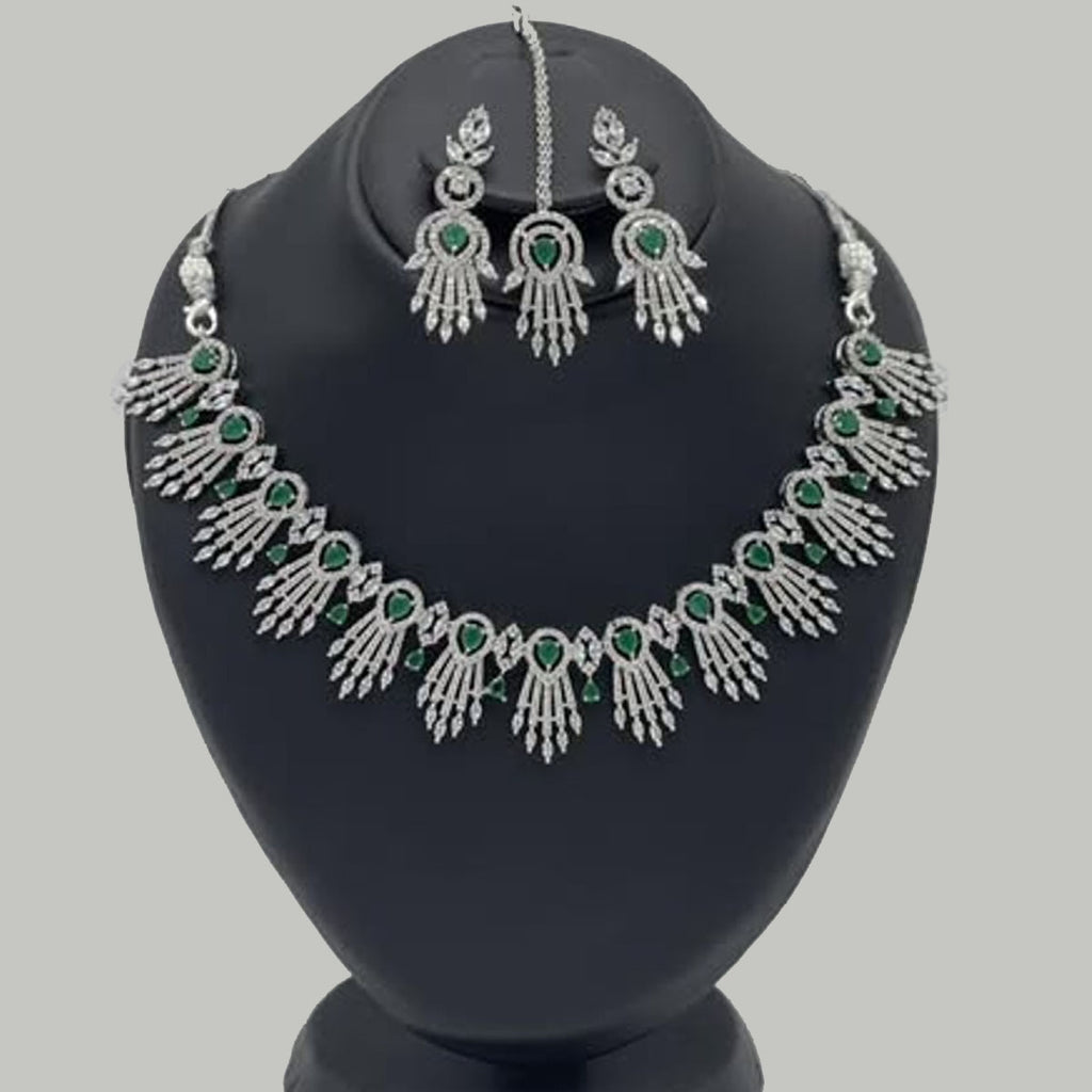 Bridal Silver Necklace Set with Stones – 3-Piece