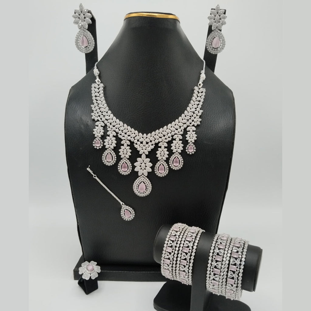 Lightweight American Diamond Jewelry Set – Polished Brass Look