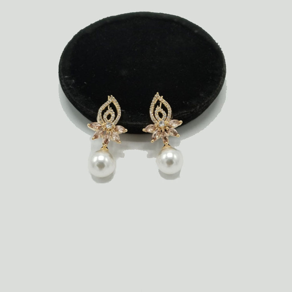 Elegant Gold Earrings with CZ Floral Top & Pearl Drop