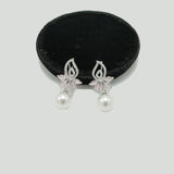 Silver Pearl Drop Earrings with CZ Floral Top – Rs. 1,150