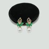 Elegant Gold Earrings with CZ Floral Top & Pearl Drop