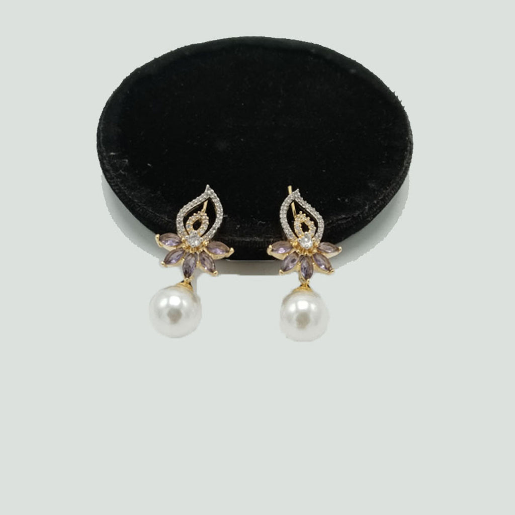 Elegant Gold Earrings with CZ Floral Top & Pearl Drop