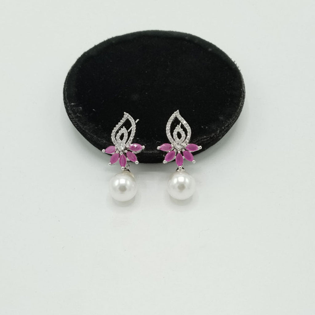 Silver Pearl Drop Earrings with CZ Floral Top – Rs. 1,150