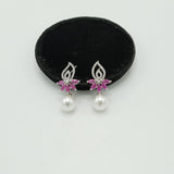 Silver Pearl Drop Earrings with CZ Floral Top – Rs. 1,150