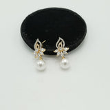 Elegant Gold Earrings with CZ Floral Top & Pearl Drop