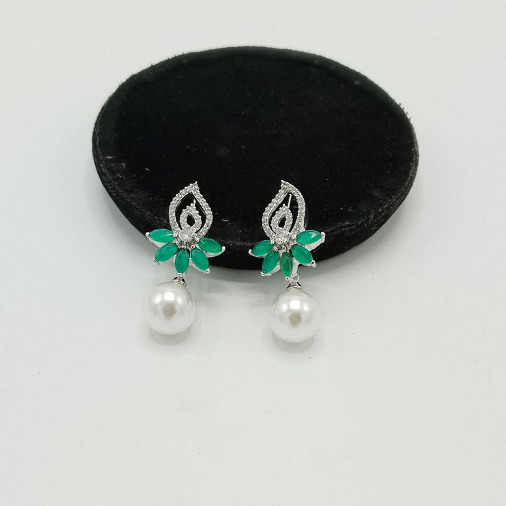 Silver Pearl Drop Earrings with CZ Floral Top – Rs. 1,150