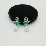 Silver Pearl Drop Earrings with CZ Floral Top – Rs. 1,150