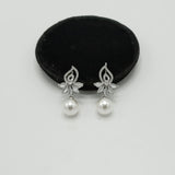 Silver Pearl Drop Earrings with CZ Floral Top – Rs. 1,150