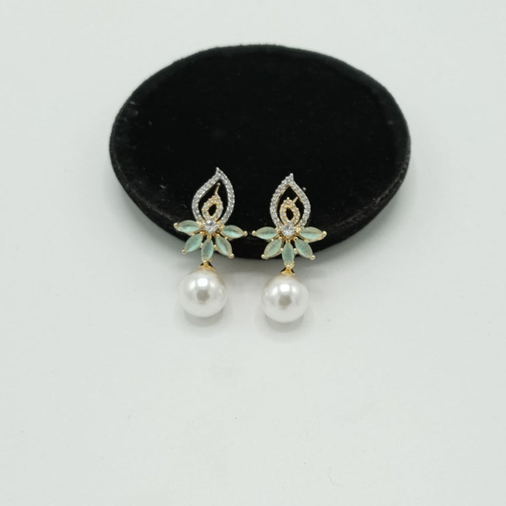 Elegant Gold Earrings with CZ Floral Top & Pearl Drop