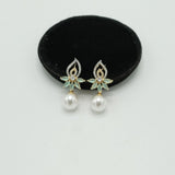 Elegant Gold Earrings with CZ Floral Top & Pearl Drop