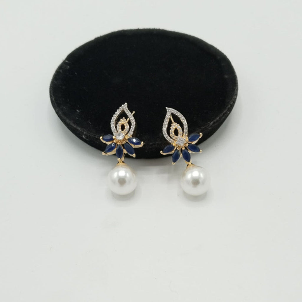 Elegant Gold Earrings with CZ Floral Top & Pearl Drop