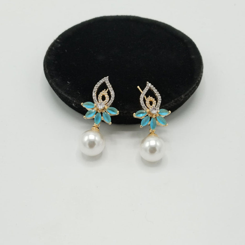 Elegant Gold Earrings with CZ Floral Top & Pearl Drop