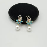 Elegant Gold Earrings with CZ Floral Top & Pearl Drop