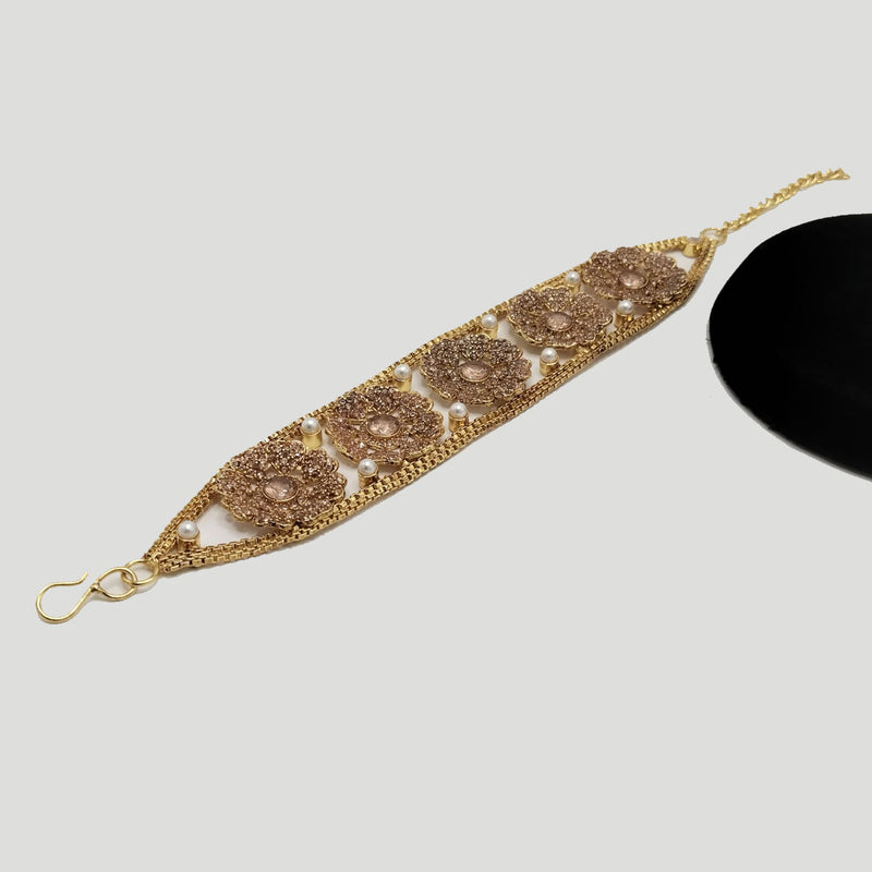Floral Bracelet with Pearl Accents – Traditional Gold Finish – Rs. 2,480