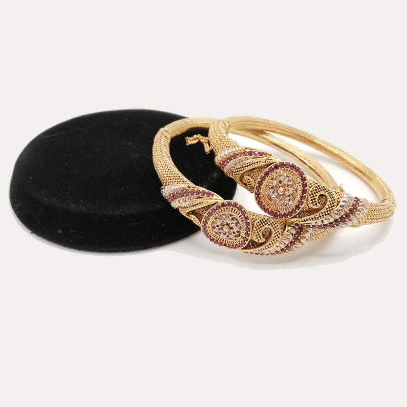Traditional Gold-Plated Bangles with Ruby & White Stone Work – Rs. 7,800