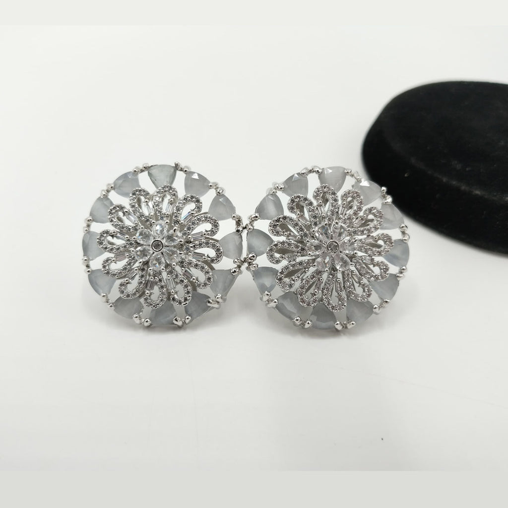 Silver-Tone Crystal Flower Stud Earrings – Rs. 1,950