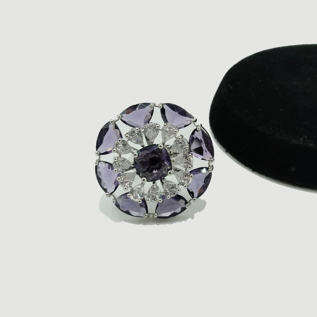 Crystal Sunburst Statement Ring – Adjustable (Silver & Golden)