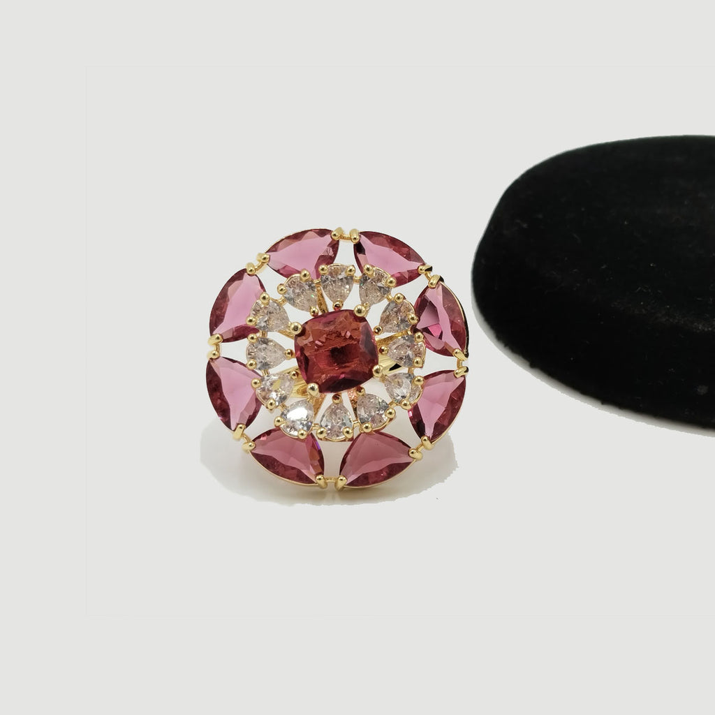 Crystal Sunburst Statement Ring – Adjustable (Silver & Golden)