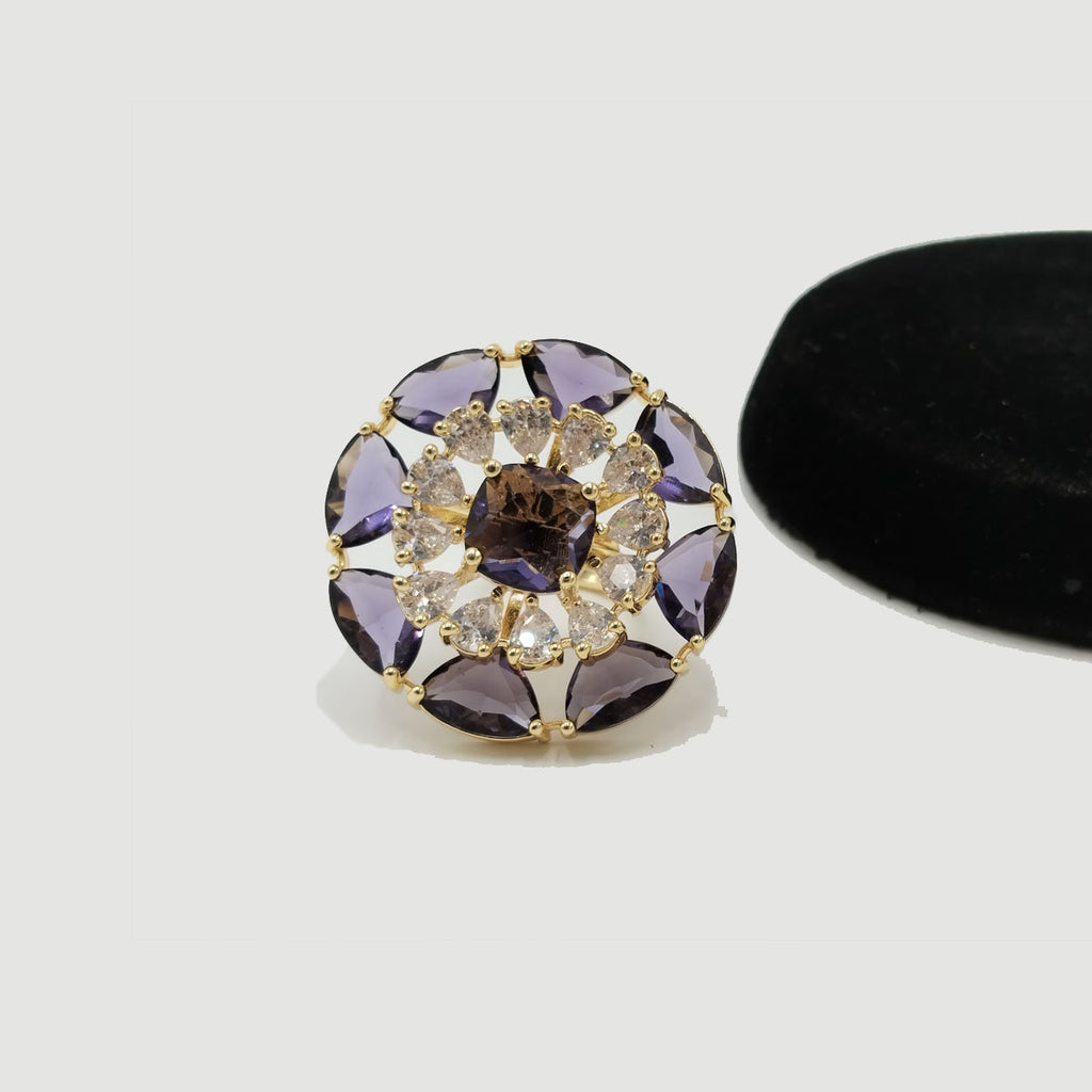 Crystal Sunburst Statement Ring – Adjustable (Silver & Golden)
