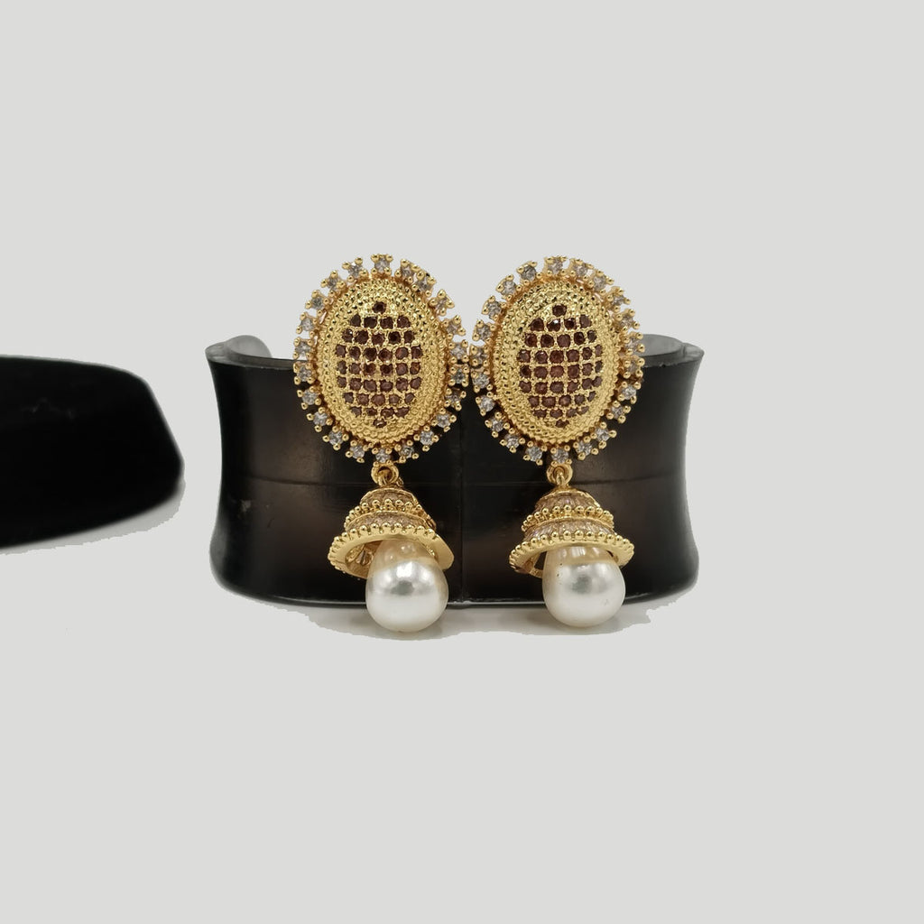 Oval Gold Stud Earrings with Pearl Drop – Rs. 1,100