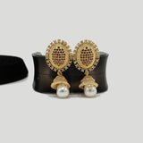 Oval Gold Stud Earrings with Pearl Drop – Rs. 1,100