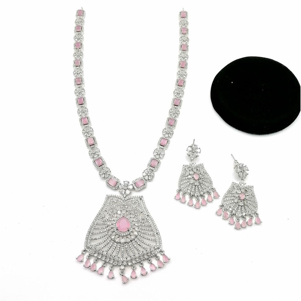 Bridal Zircon Necklace & Earrings Set – Silver Finish – Rs. 8900