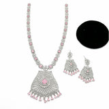 Bridal Zircon Necklace & Earrings Set – Silver Finish – Rs. 8900
