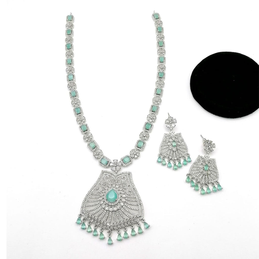Bridal Zircon Necklace & Earrings Set – Silver Finish – Rs. 8900