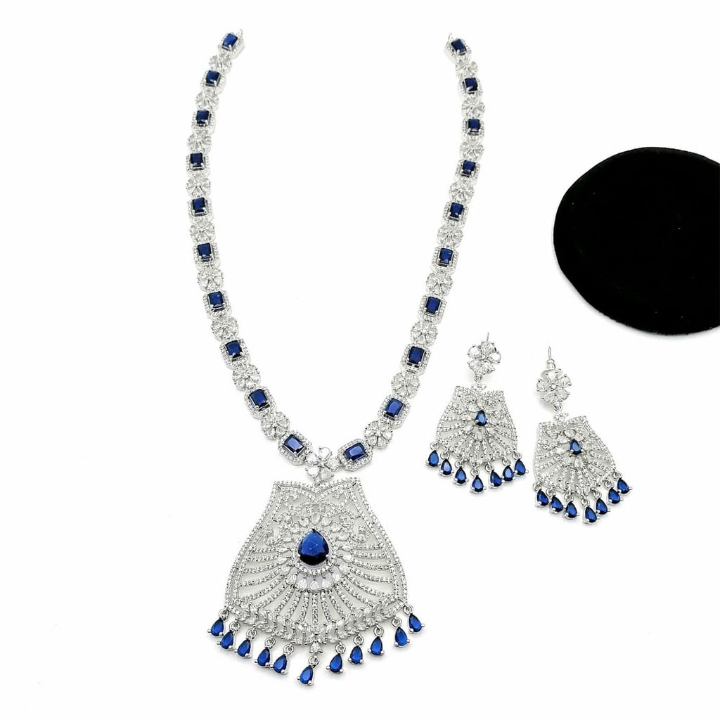 Bridal Zircon Necklace & Earrings Set – Silver Finish – Rs. 8900