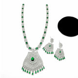 Bridal Zircon Necklace & Earrings Set – Silver Finish – Rs. 8900
