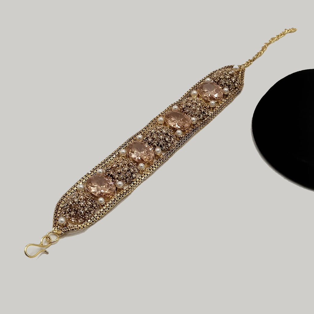 Antique Gold-Tone Stone & Pearl Bracelet – Rs. 2480