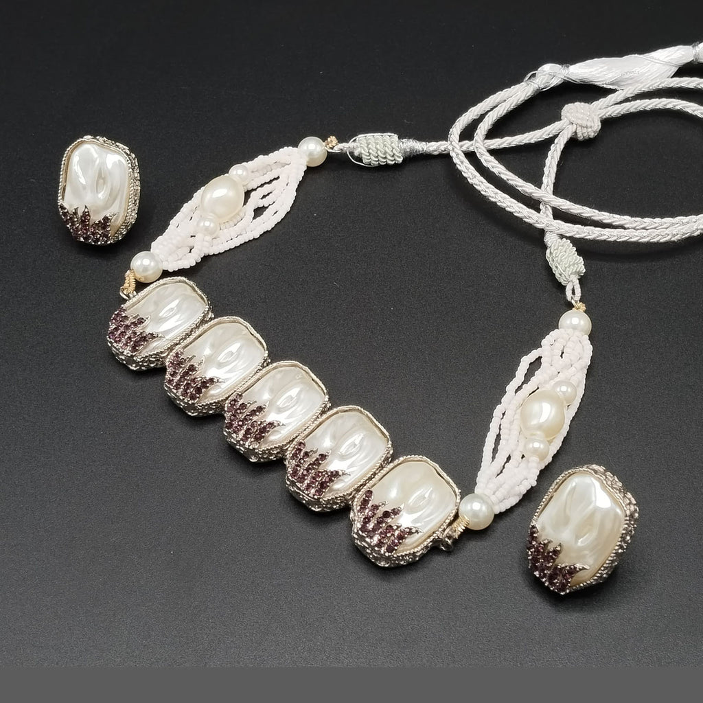 Pearl Shell Statement Necklace Set with Crystal Detailing – Rs,3,350