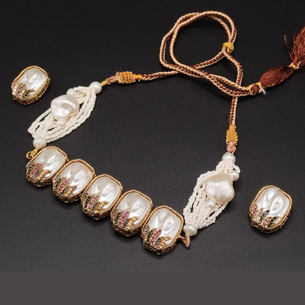 Pearl Shell Statement Necklace Set with Crystal Detailing – Rs,3,350