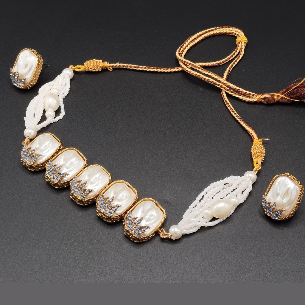Pearl Shell Statement Necklace Set with Crystal Detailing – Rs,3,350