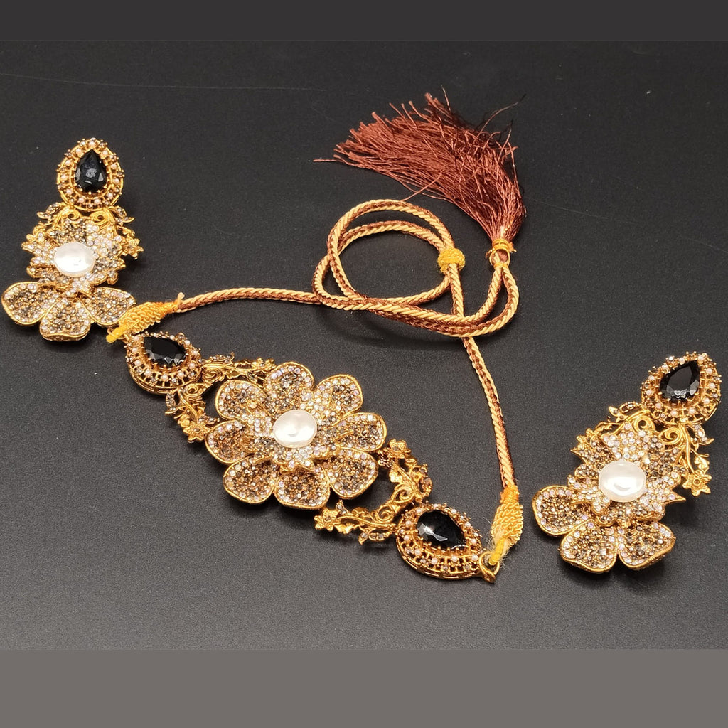 Gold-Tone Floral Bridal Choker Set with Stones & Pearls – Rs,5,350